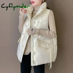 Cyflymder New Down Cotton Vest for Women Autumn Winter Lightweight Vest Casual Loose Jackets Coats Women Fashion