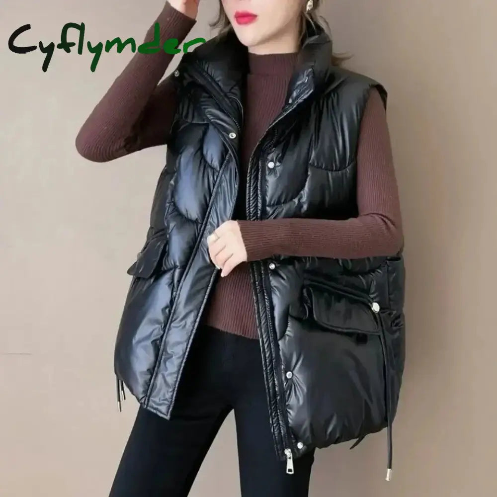 Cyflymder New Down Cotton Vest for Women Autumn Winter Lightweight Vest Casual Loose Jackets Coats Women Fashion