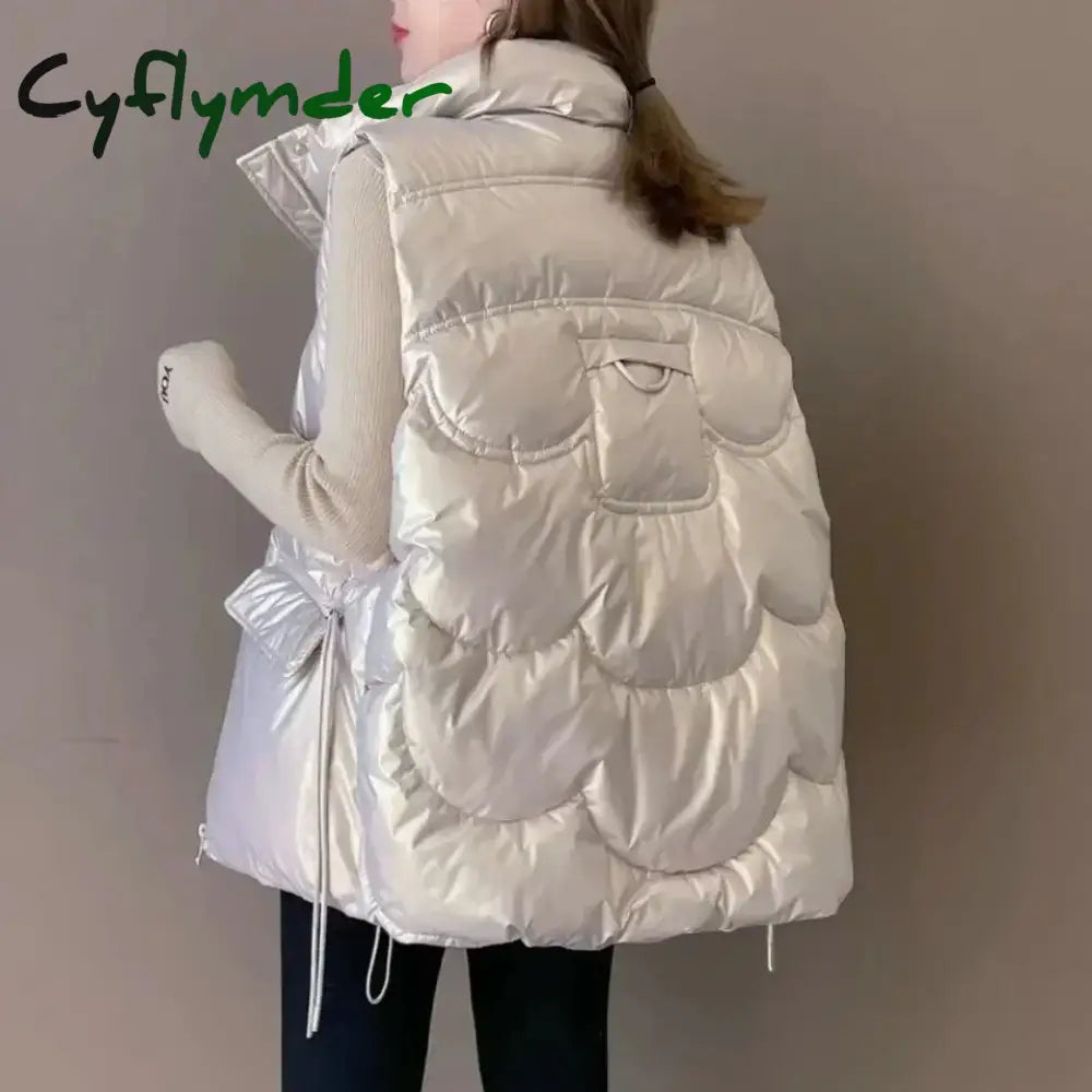 Cyflymder New Down Cotton Vest for Women Autumn Winter Lightweight Vest Casual Loose Jackets Coats Women Fashion