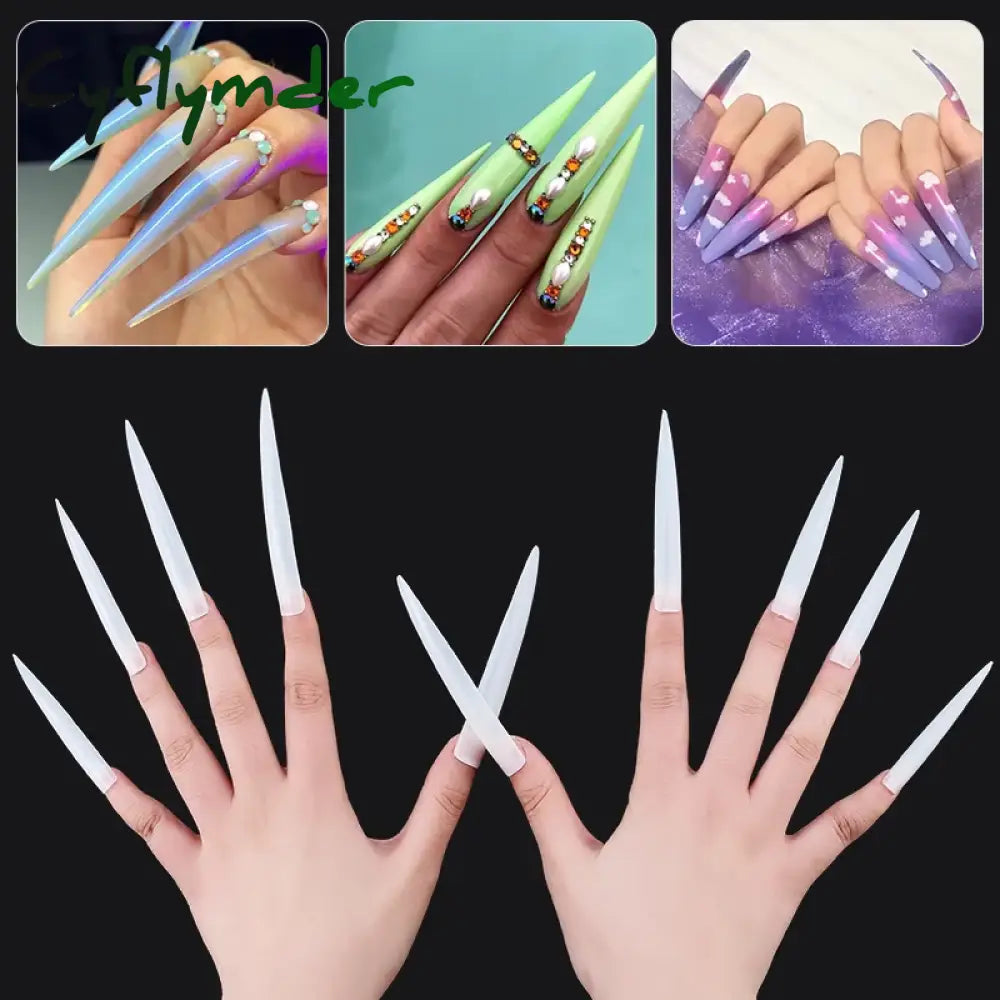 Cyflymder New Extra Long False Nail Tips Press On Xxl Full Cover Diy Salon Suppliers Acrylic Pointy