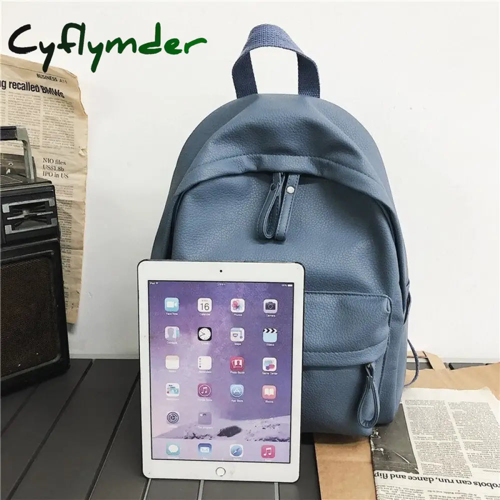 Cyflymder New Fashion Backpack Laptop Shoulder Bag Pu Leather Travel Women Backpacks College