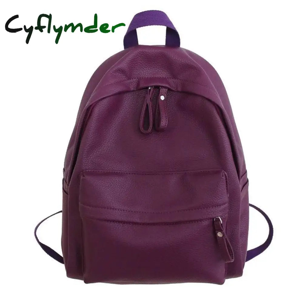 Cyflymder New Fashion Backpack Laptop Shoulder Bag Pu Leather Travel Women Backpacks College