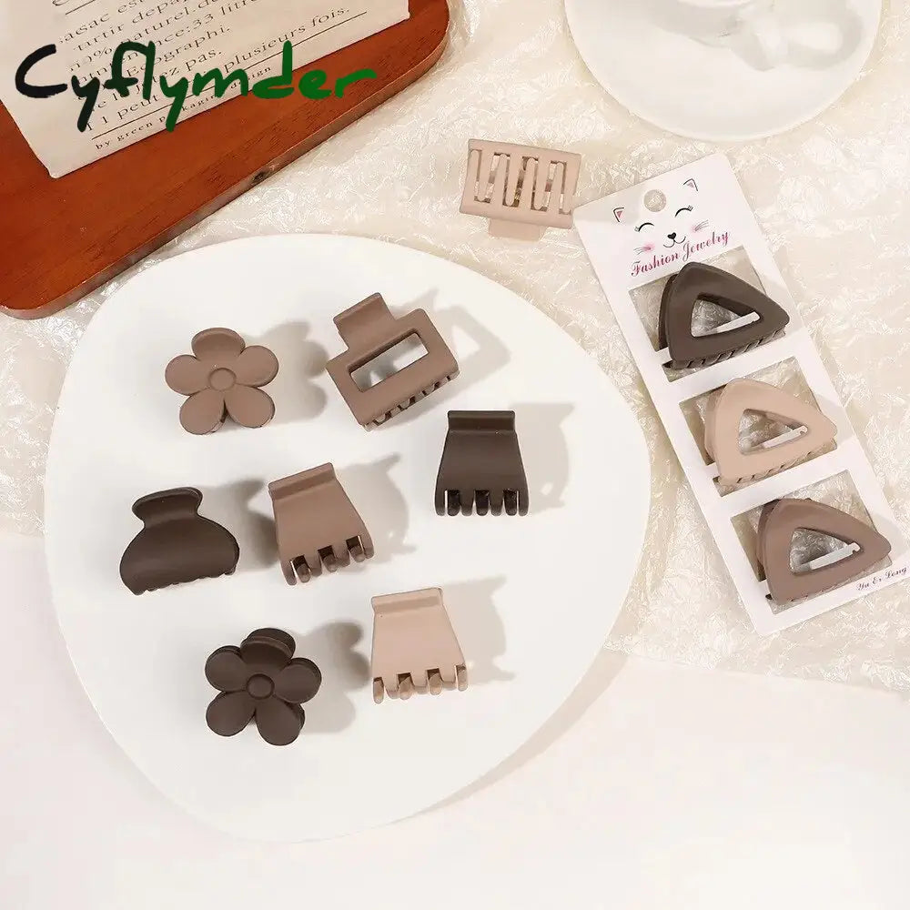 Cyflymder New Fashion Coffee Color Three-Piece Set Frosted Geometric Hairpin Hair Clip Barrettes