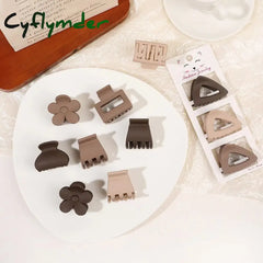 Cyflymder New Fashion Coffee Color Three-Piece Set Frosted Geometric Hairpin Hair Clip Barrettes