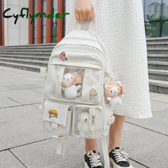 Cyflymder New Fashion Cute Women Backpack White Waterproof Nylon Female Schoolbag College Lady