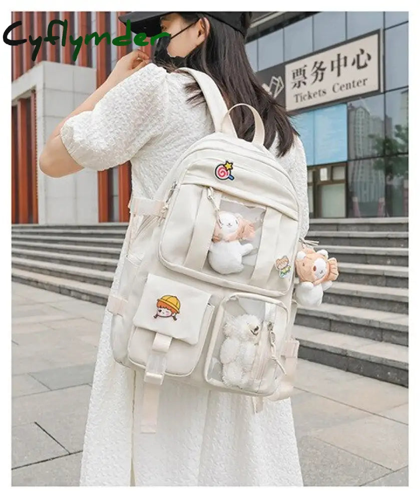 Cyflymder New Fashion Cute Women Backpack White Waterproof Nylon Female Schoolbag College Lady