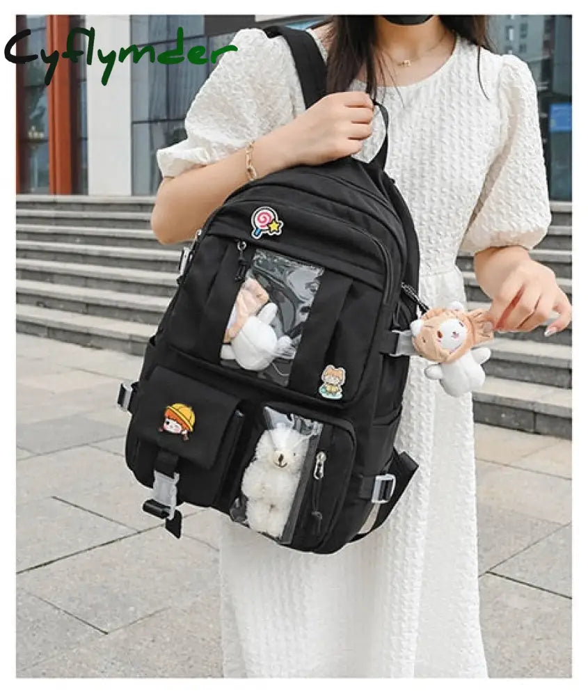 Cyflymder New Fashion Cute Women Backpack White Waterproof Nylon Female Schoolbag College Lady