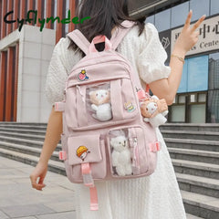 Cyflymder New Fashion Cute Women Backpack White Waterproof Nylon Female Schoolbag College Lady