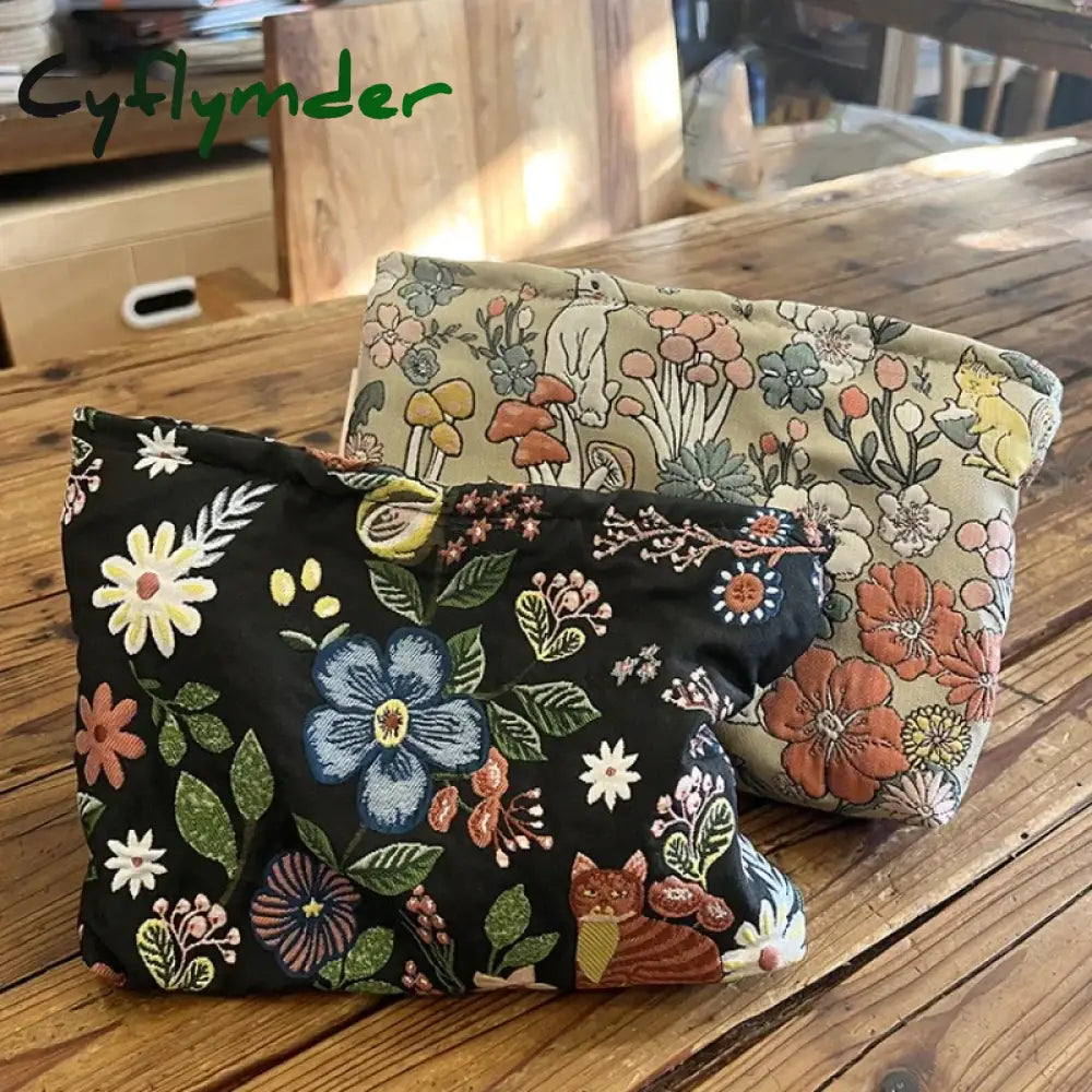 Cyflymder New Fashion Embroidered Jacquard Clutch Makeup Bag Cosmetic Travel Toiletry Skincare