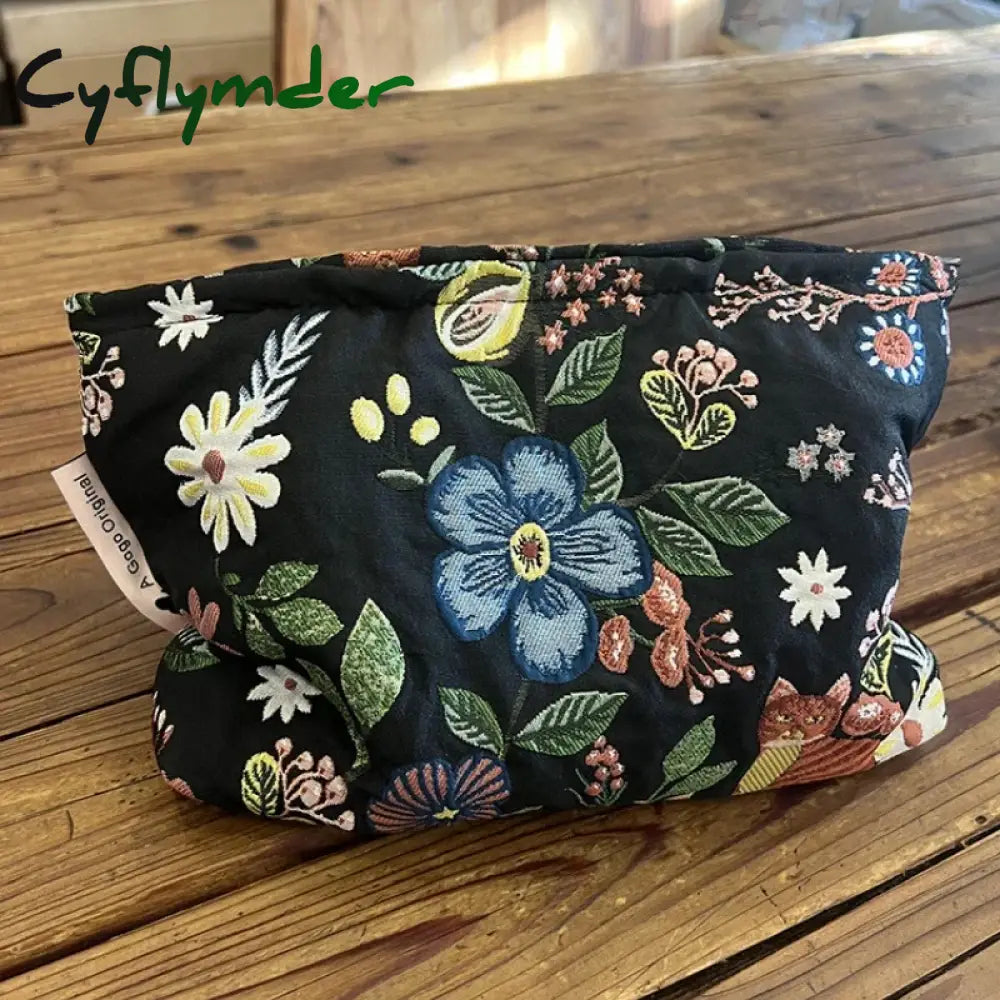 Cyflymder New Fashion Embroidered Jacquard Clutch Makeup Bag Cosmetic Travel Toiletry Skincare