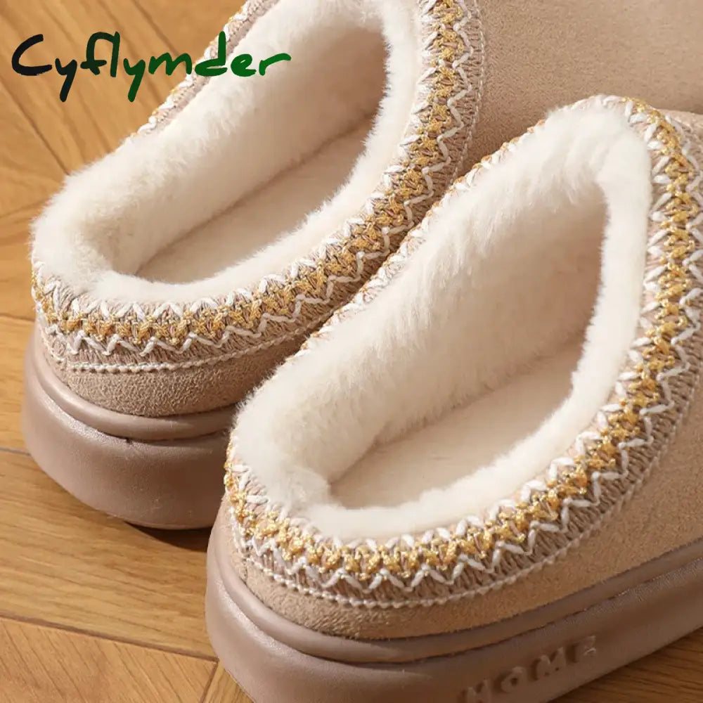 Cyflymder New Fashion Fluffy Platform Slippers for Women Winter Plush Warm Cotton Shoes Woman Comfort Non Slip Unisex