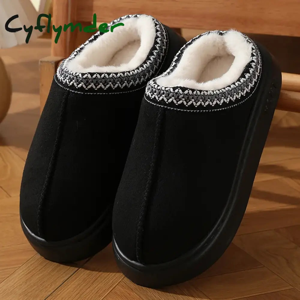 Cyflymder New Fashion Fluffy Platform Slippers for Women Winter Plush Warm Cotton Shoes Woman Comfort Non Slip Unisex