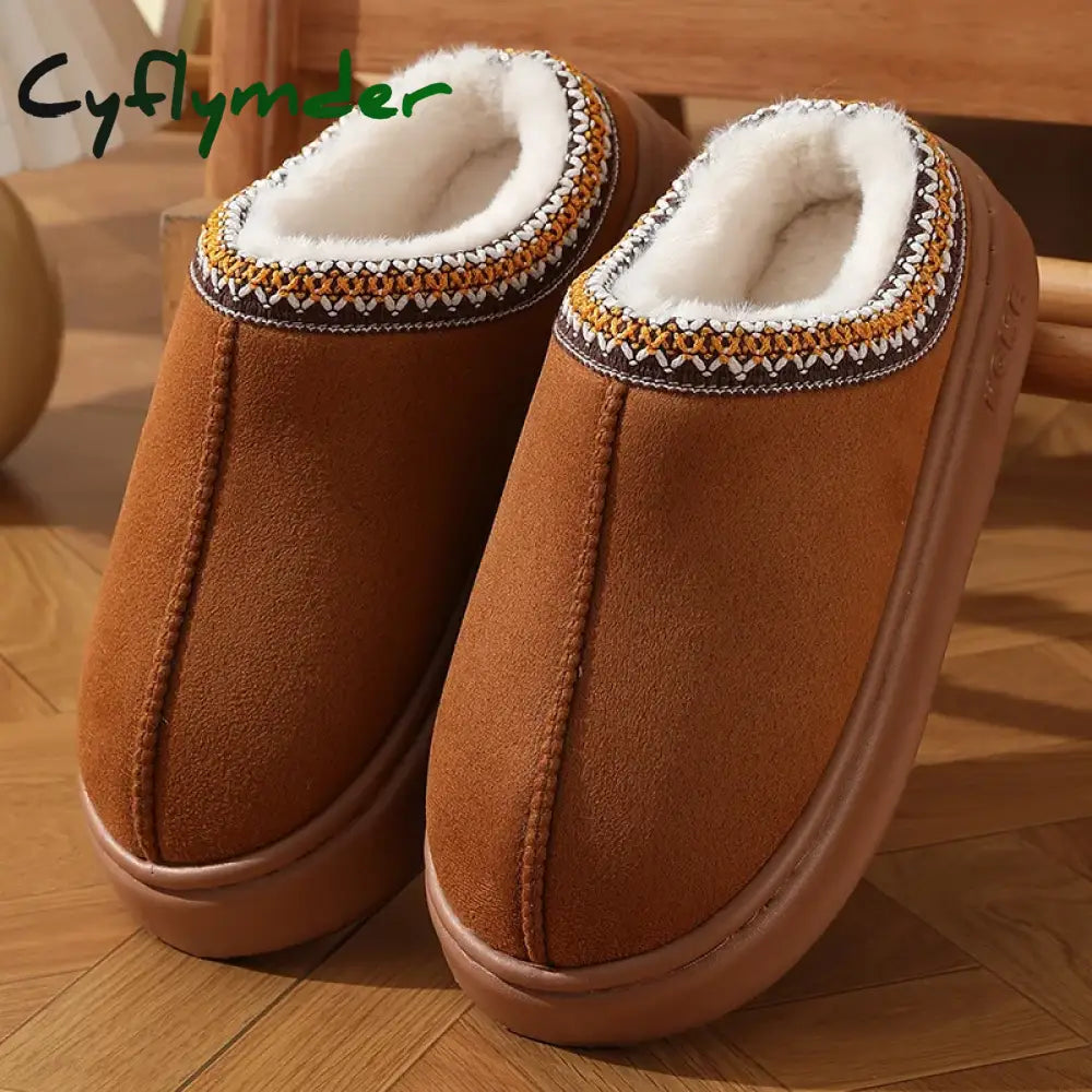 Cyflymder New Fashion Fluffy Platform Slippers for Women Winter Plush Warm Cotton Shoes Woman Comfort Non Slip Unisex