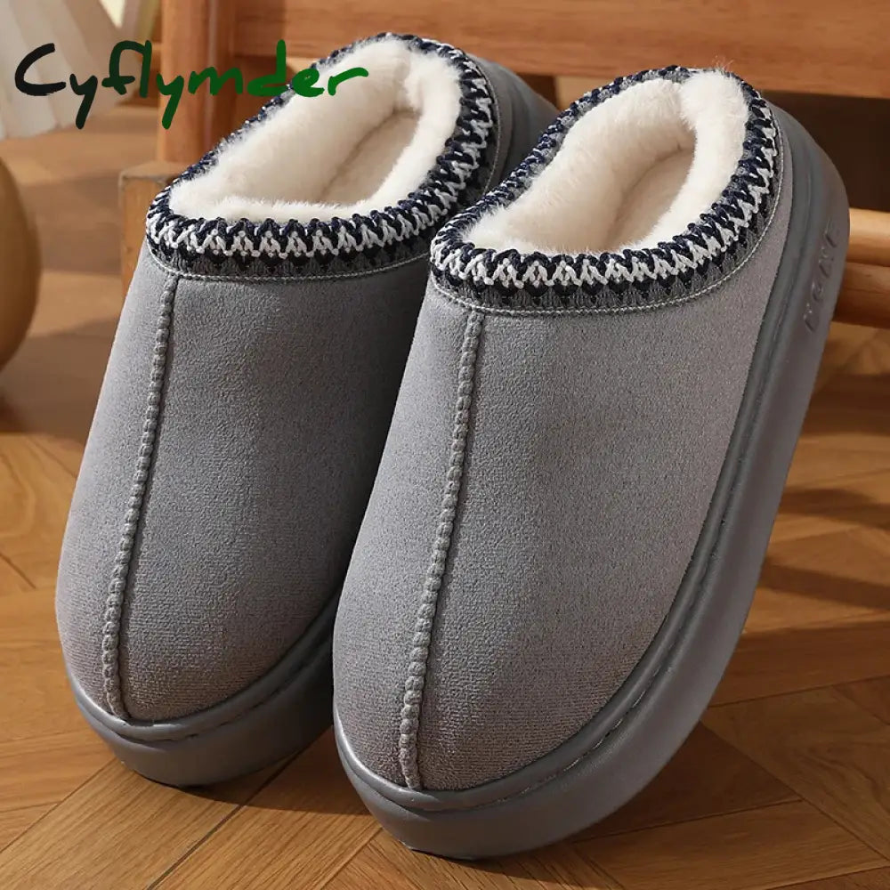 Cyflymder New Fashion Fluffy Platform Slippers for Women Winter Plush Warm Cotton Shoes Woman Comfort Non Slip Unisex