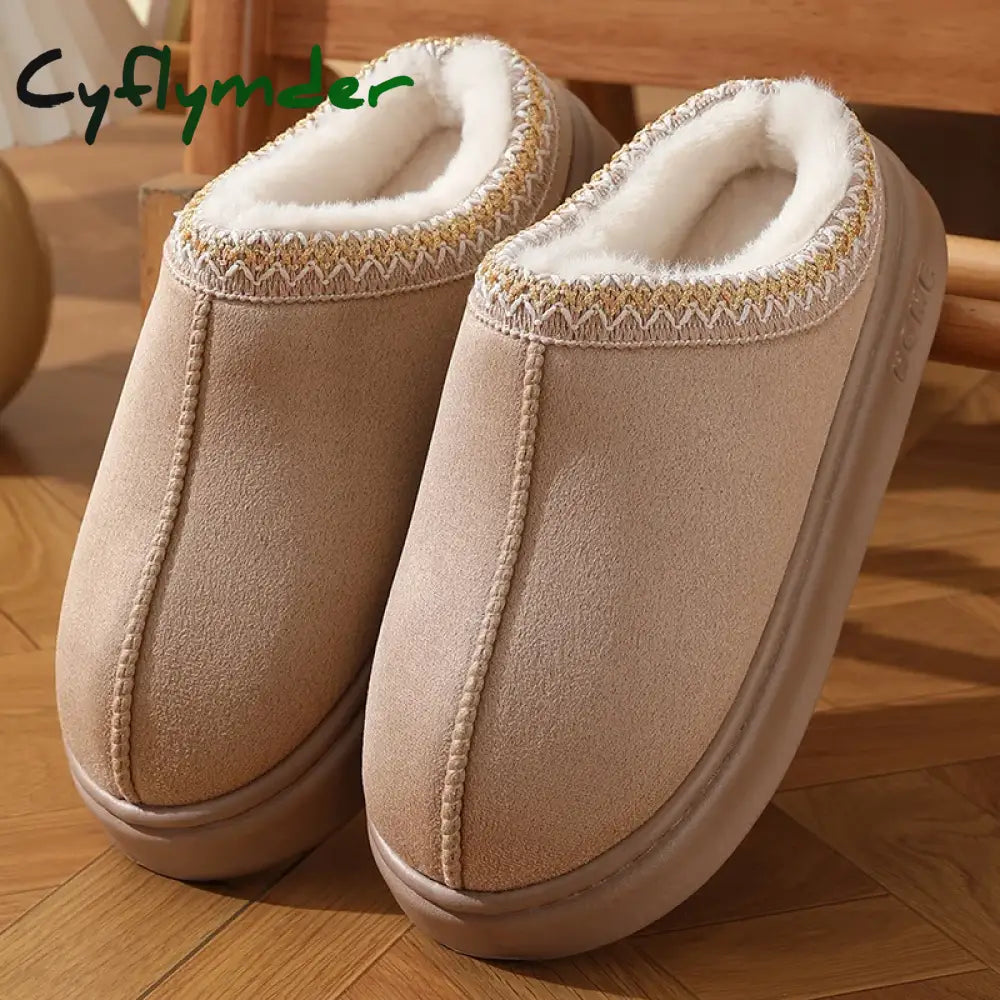 Cyflymder New Fashion Fluffy Platform Slippers for Women Winter Plush Warm Cotton Shoes Woman Comfort Non Slip Unisex