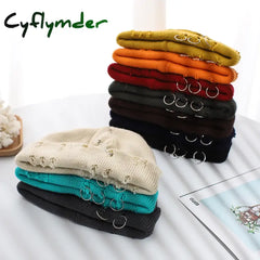 Cyflymder New Fashion Knitted Hat Punk Hip Hop Beanies for Men Women Metal Pin Ring Brimless Melon Cap Winter Warm