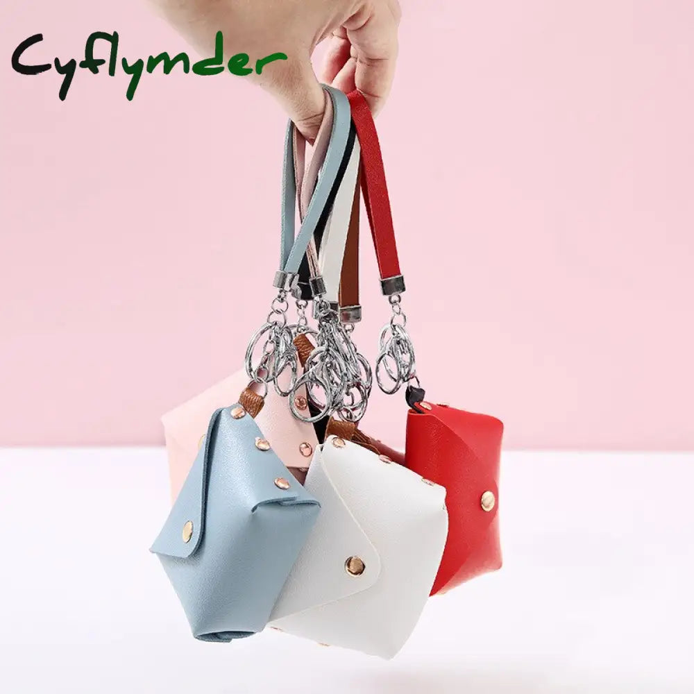 Cyflymder New Fashion Ladies Pu Leather Mini Wallet Card Key Holder Coin Purse Solid Color Clutch