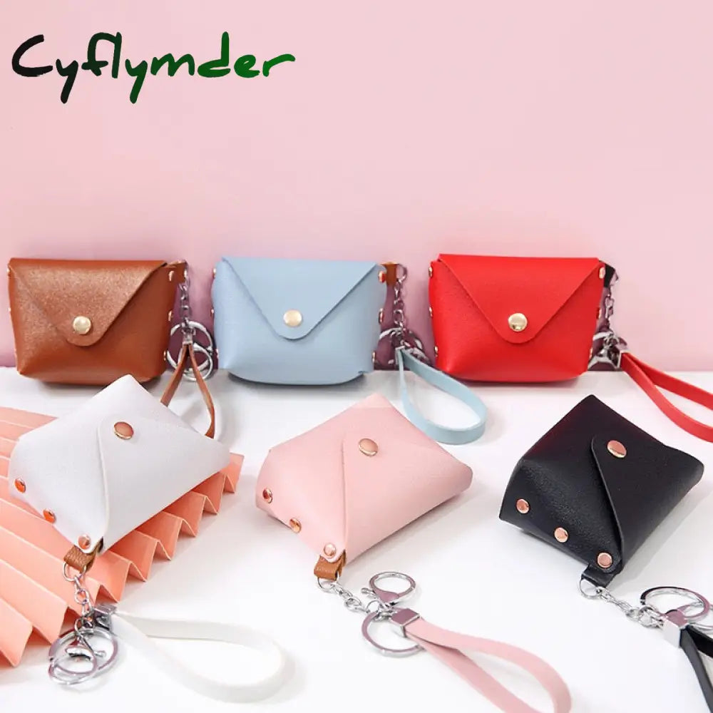 Cyflymder New Fashion Ladies Pu Leather Mini Wallet Card Key Holder Coin Purse Solid Color Clutch