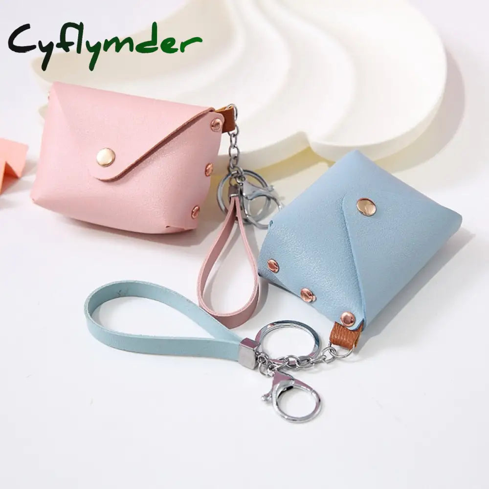 Cyflymder New Fashion Ladies Pu Leather Mini Wallet Card Key Holder Coin Purse Solid Color Clutch