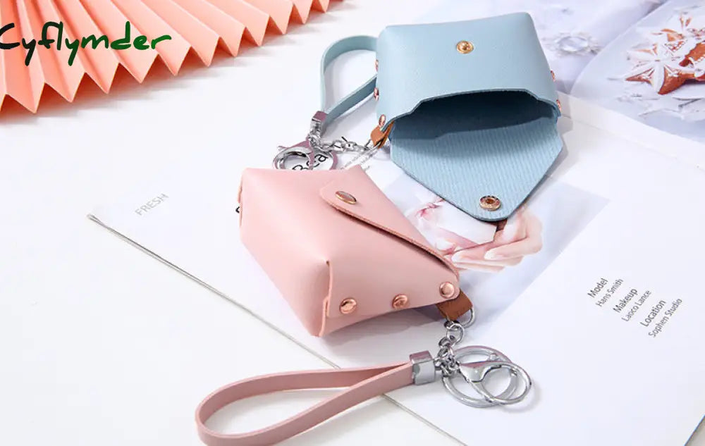 Cyflymder New Fashion Ladies Pu Leather Mini Wallet Card Key Holder Coin Purse Solid Color Clutch