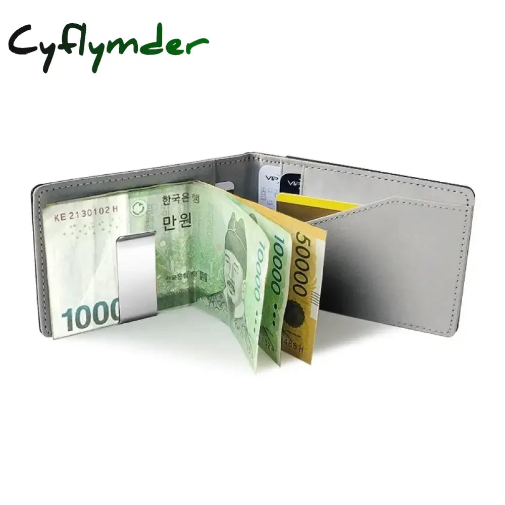 Cyflymder New Fashion Men’s Leather Money Clips Wallet Multifunctional Thin Man Card Purses Women Metal Clamp for Money