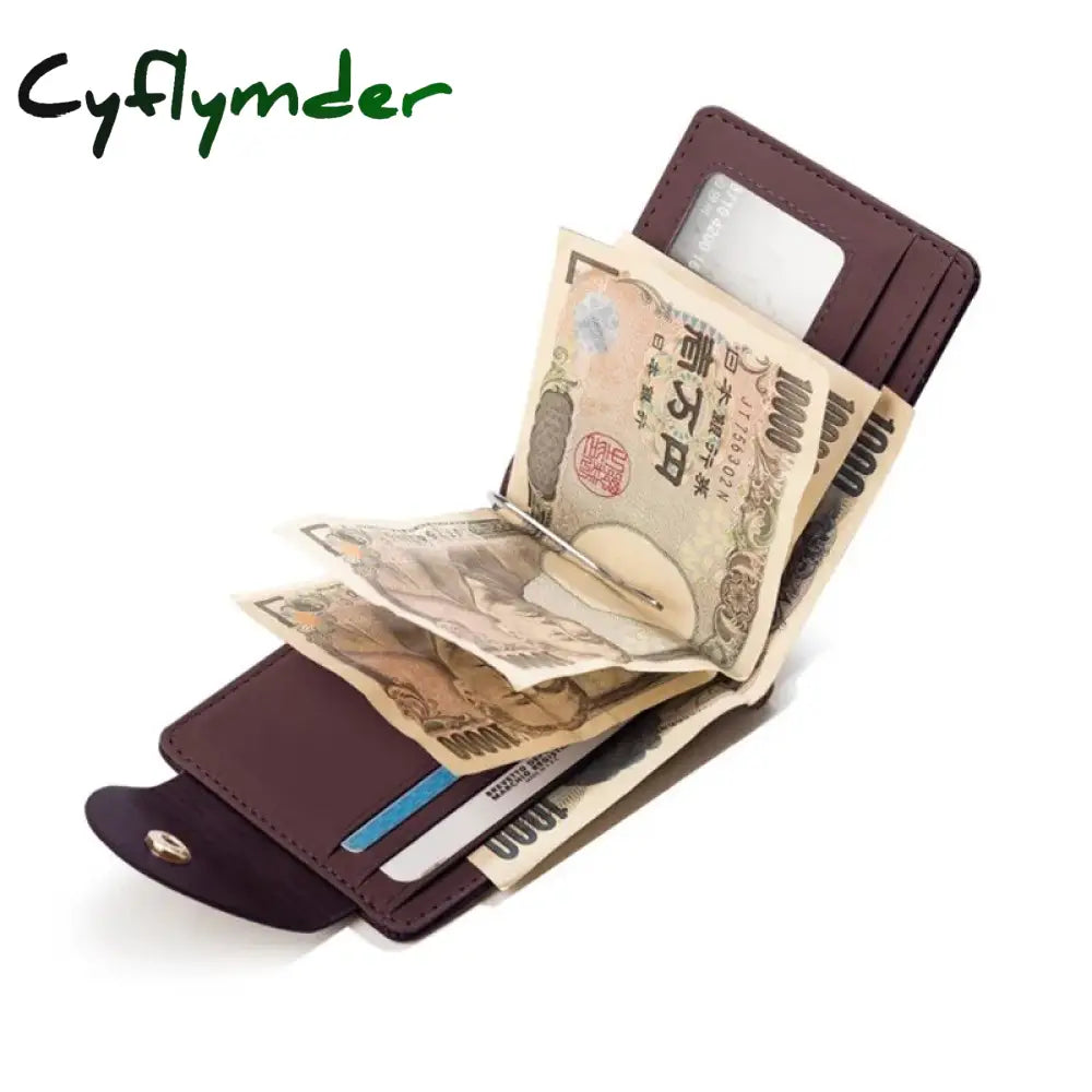 Cyflymder New Fashion Mini Men’s Leather Money Clip Wallet Pocket Purse With Metal Clamp Man Slim