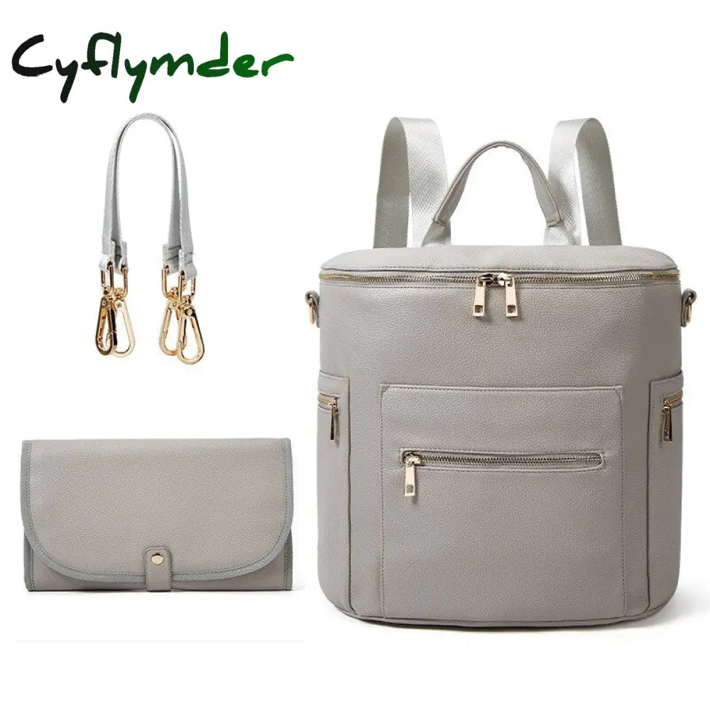 Cyflymder New Fashion Mommy Bag Pu Leather Diaper Backpack With Changing Pad Baby Organizer Nappy
