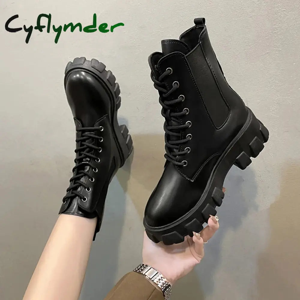 Cyflymder New Fashion Thick Sole Thick Heel Women’s Boots Large Size Women’s Shoes Black Platform Sole Small Short Boots