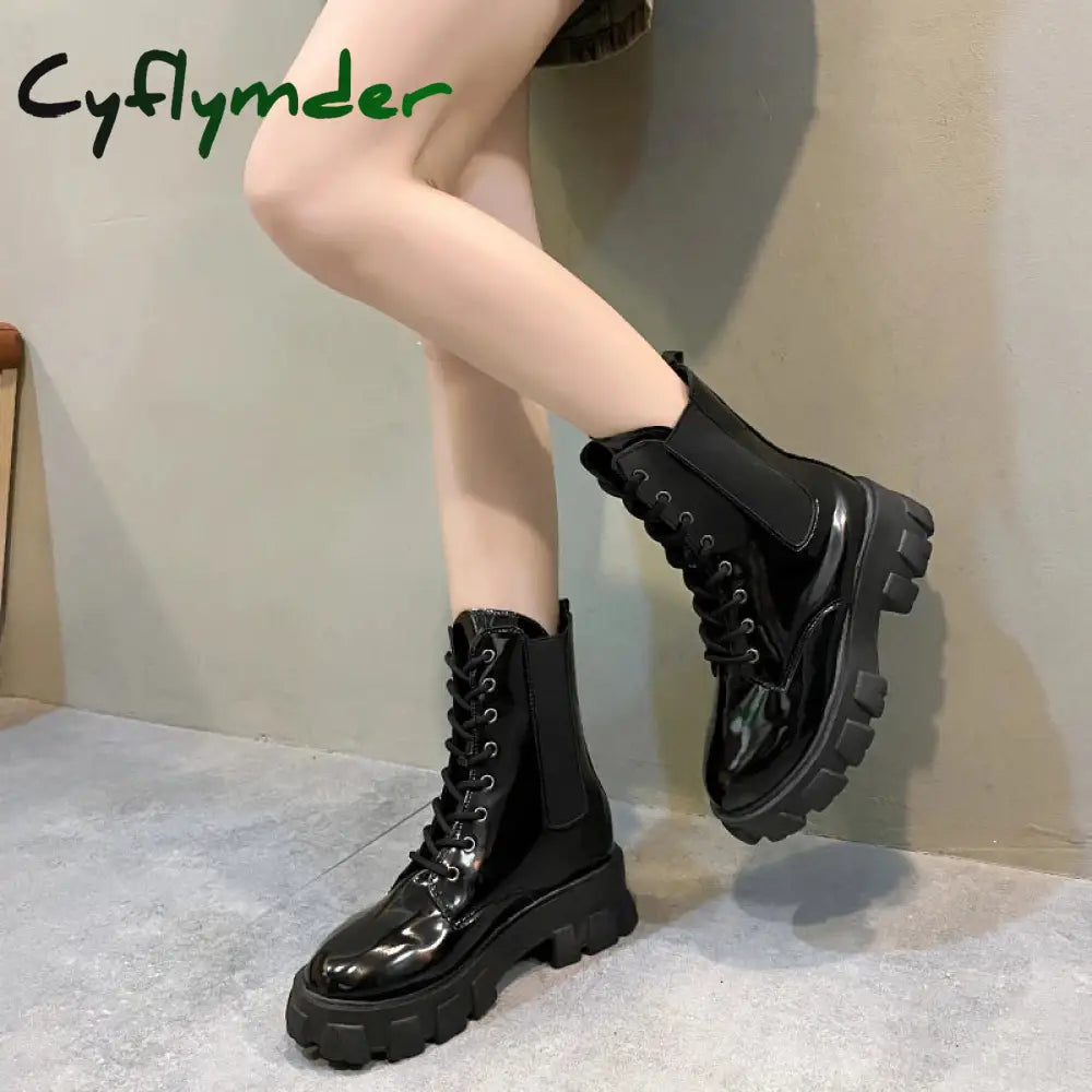 Cyflymder New Fashion Thick Sole Thick Heel Women’s Boots Large Size Women’s Shoes Black Platform Sole Small Short Boots