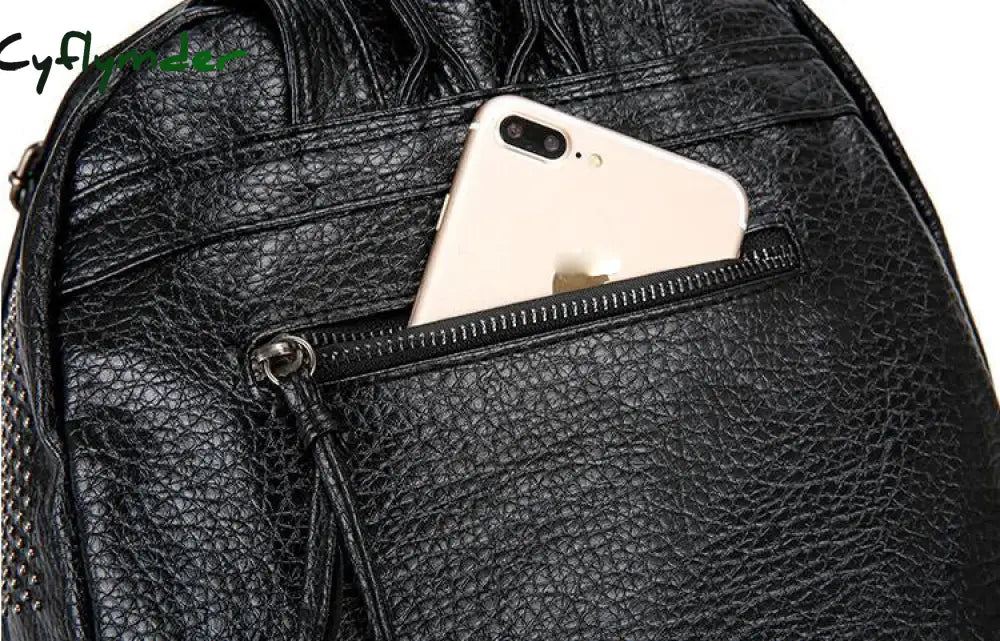 Cyflymder New Fashion Women Backpacks Washed Leather Lady Girls Travel Bags Rivet Student School