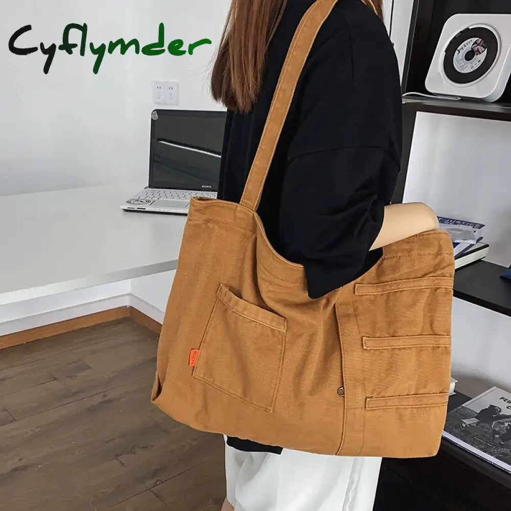 Cyflymder New Fashion Women Bag Large Capacity Casual Shoulder Bags Solid Color Daily Shopping