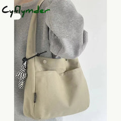 Cyflymder New Fashion Women Canvas Shoulder Bag Cotton Cloth Female Student Messenger Large