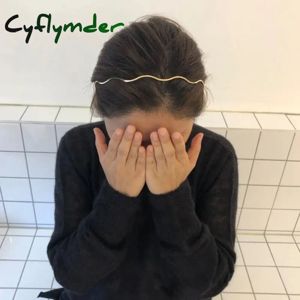 Cyflymder New Fashion Women Gold Metal Wave Bending Hairbands Geometric Thin Headbands Elegant