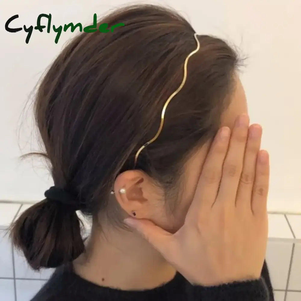 Cyflymder New Fashion Women Gold Metal Wave Bending Hairbands Geometric Thin Headbands Elegant