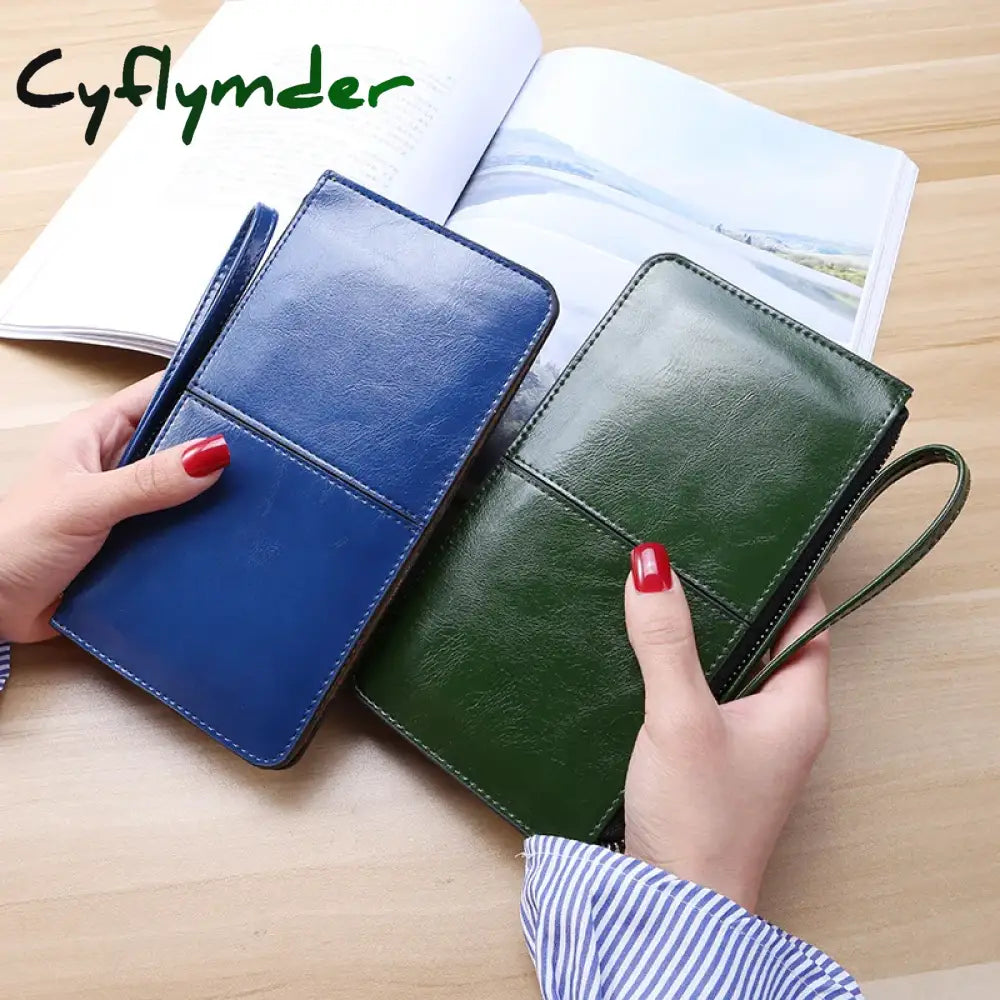 Cyflymder New Fashion Women Office Lady Pu Leather Long Purse Clutch Zipper Business Wallet Bag