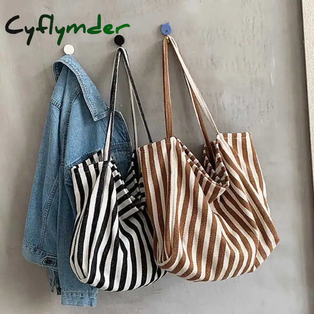 Cyflymder New Fashion Women’s Tote Shoulder Bag Designer Striped Casual Handbag For Women Simple