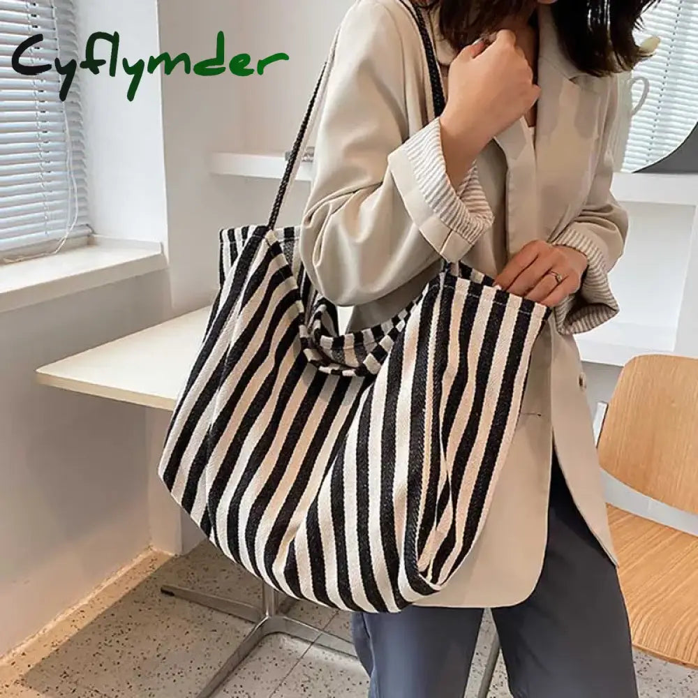 Cyflymder New Fashion Women’s Tote Shoulder Bag Designer Striped Casual Handbag For Women Simple