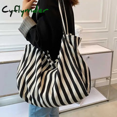 Cyflymder New Fashion Women’s Tote Shoulder Bag Designer Striped Casual Handbag For Women Simple