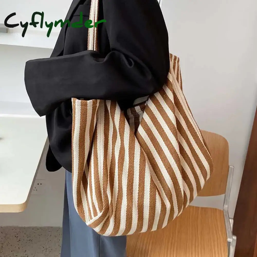 Cyflymder New Fashion Women’s Tote Shoulder Bag Designer Striped Casual Handbag For Women Simple