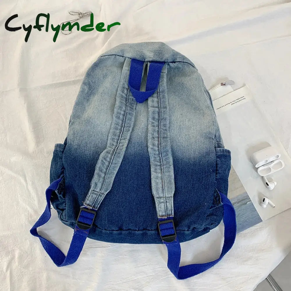 Cyflymder New Gradient Denim Backpacks 100% Cotton Fashion School Bags For Teenage Girls Cute