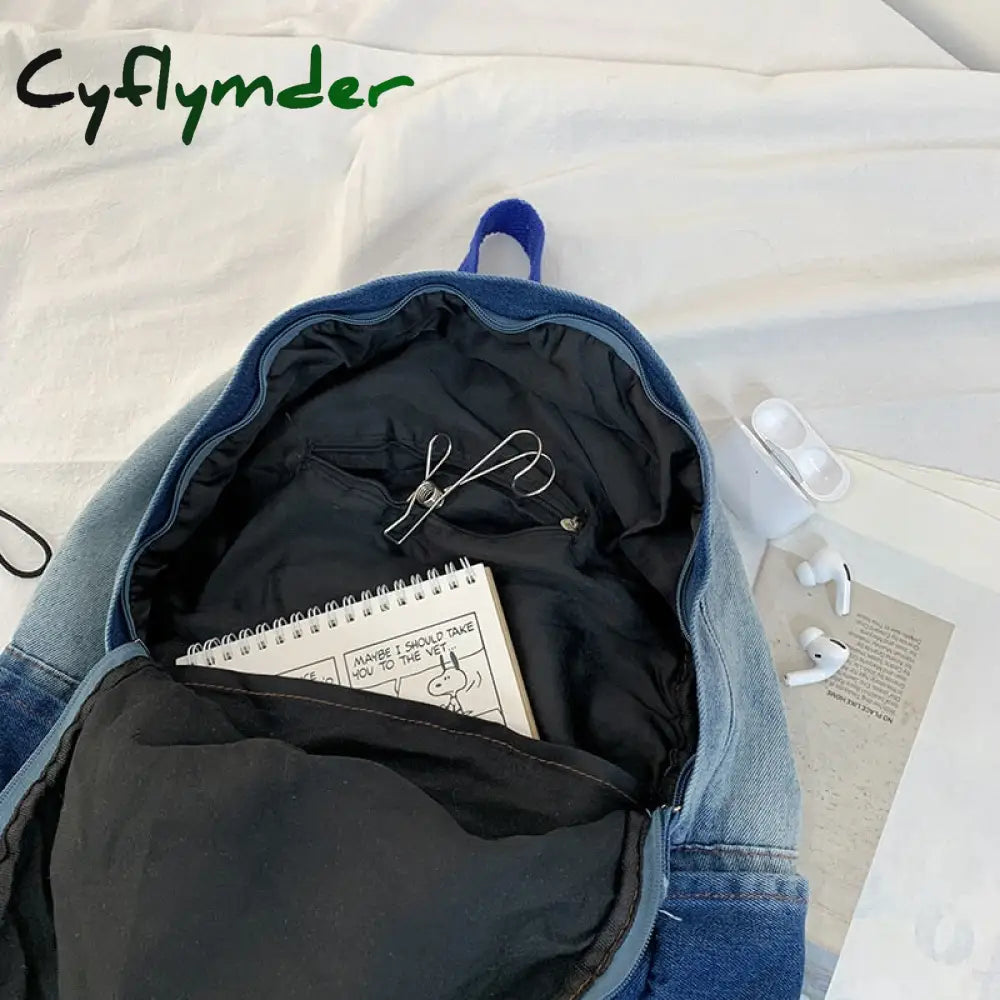 Cyflymder New Gradient Denim Backpacks 100% Cotton Fashion School Bags For Teenage Girls Cute