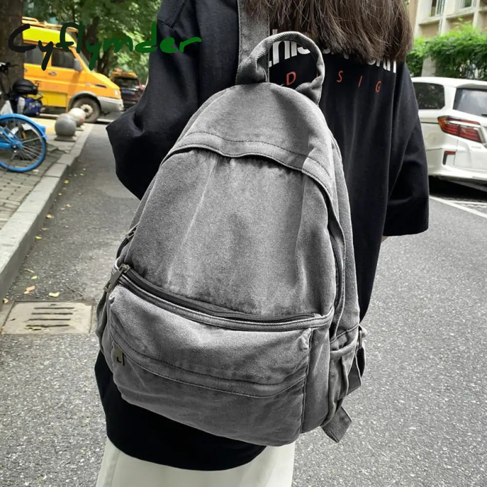 Cyflymder New Gray Denim Backpack Women’s Leisure Travel Outing Shoulder Bag Female Fashion