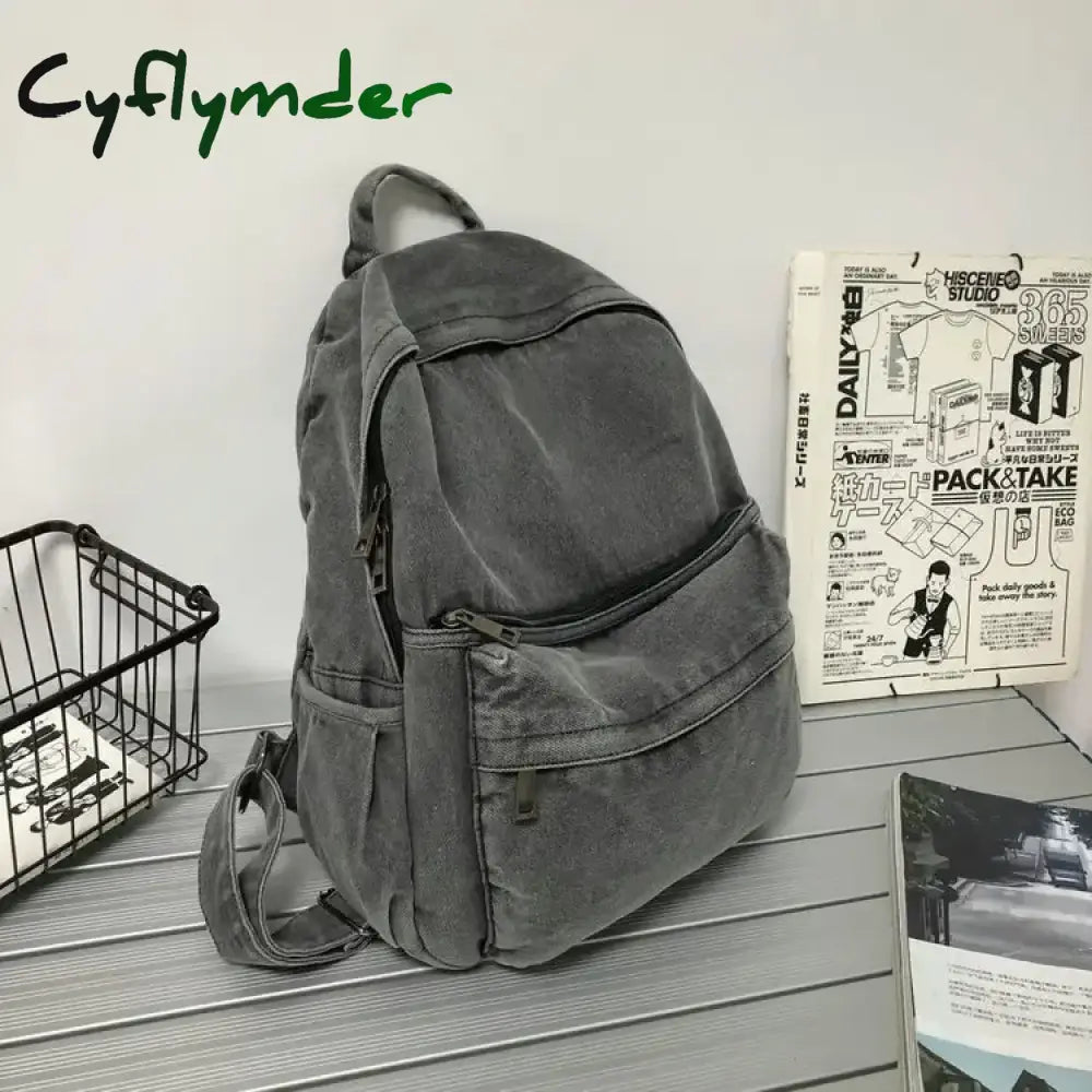 Cyflymder New Gray Denim Backpack Women’s Leisure Travel Outing Shoulder Bag Female Fashion Schoolbags Suitable For