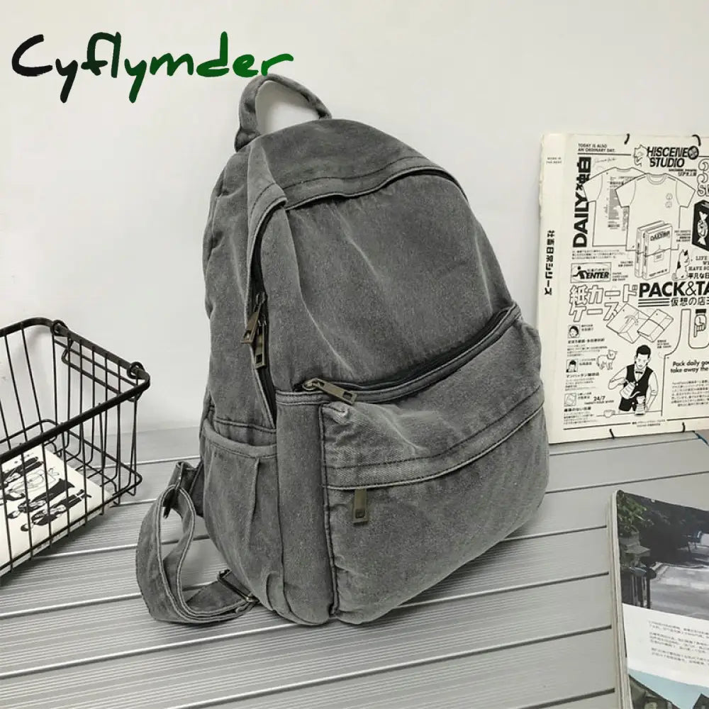 Cyflymder New Gray Denim Backpack Women’s Leisure Travel Outing Shoulder Bag Female Fashion