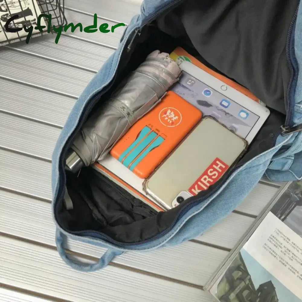 Cyflymder New Gray Denim Backpack Women’s Leisure Travel Outing Shoulder Bag Female Fashion Schoolbags Suitable For