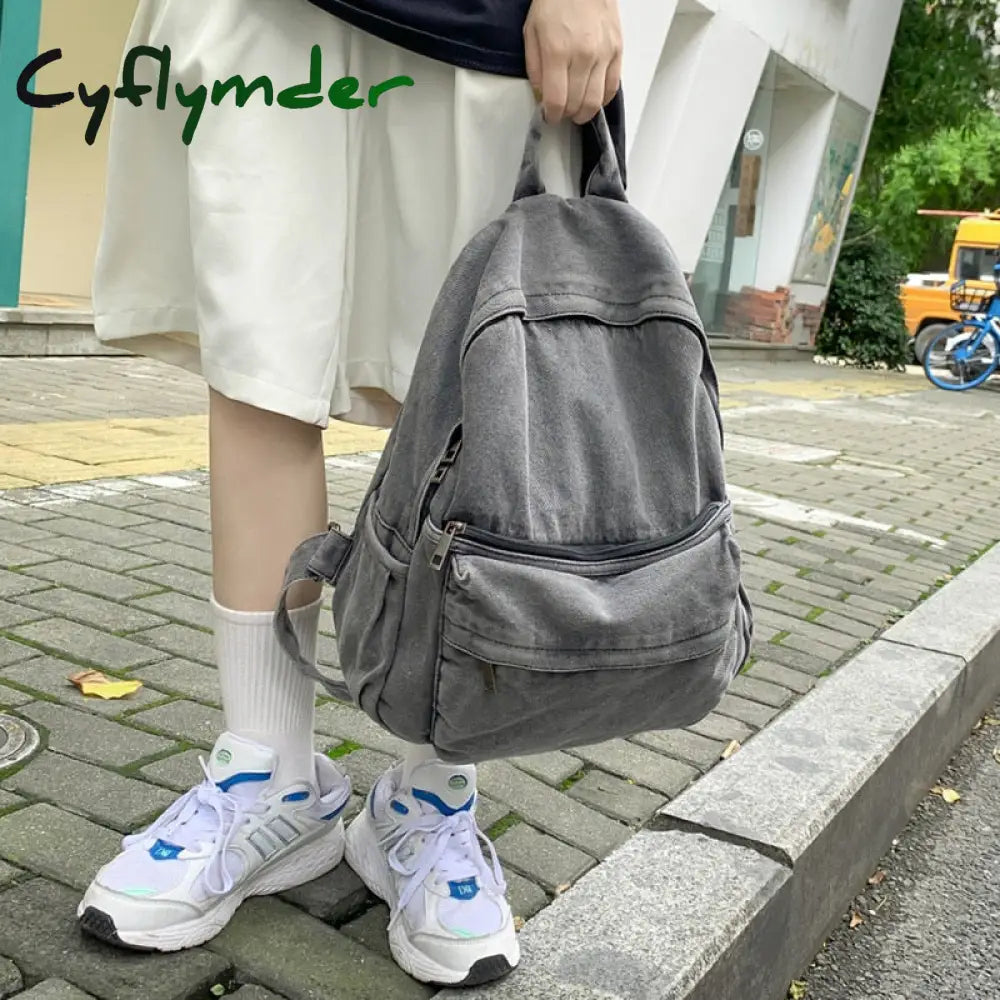 Cyflymder New Gray Denim Backpack Women’s Leisure Travel Outing Shoulder Bag Female Fashion