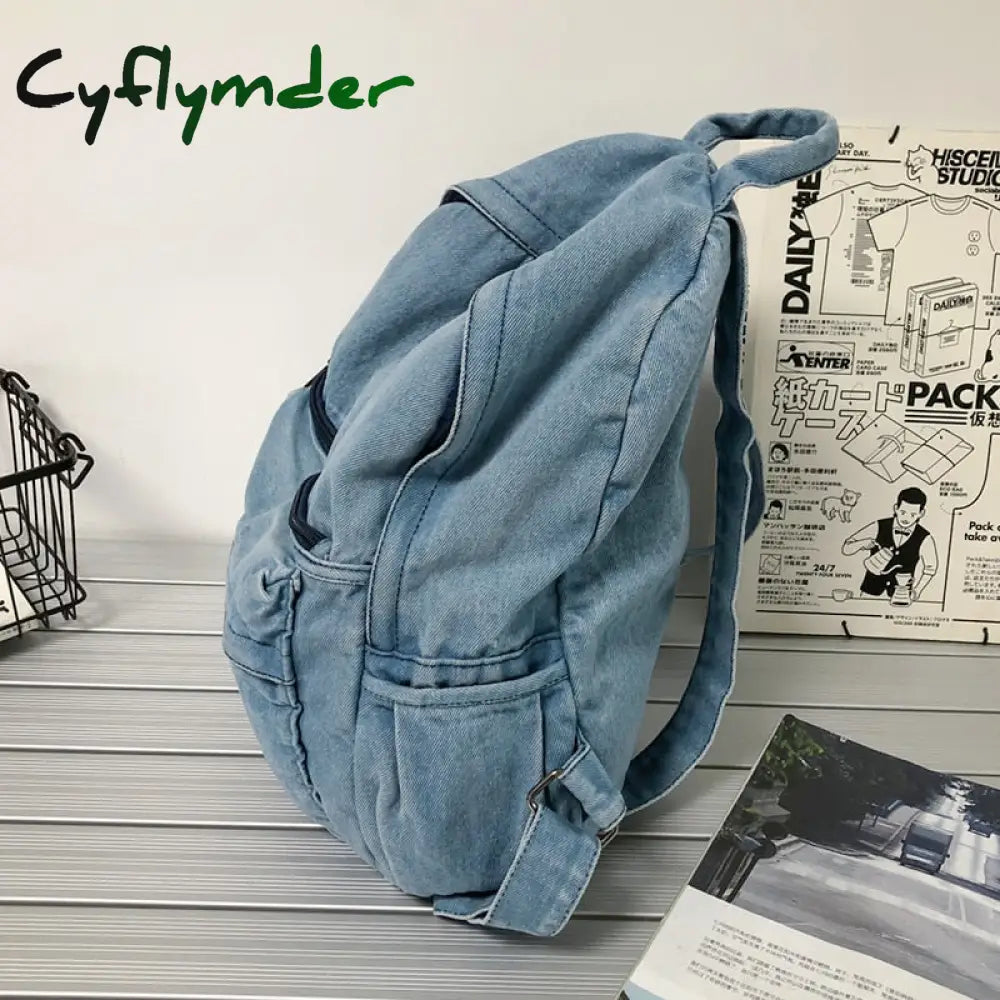 Cyflymder New Gray Denim Backpack Women’s Leisure Travel Outing Shoulder Bag Female Fashion