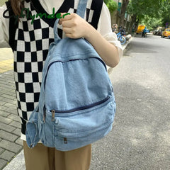 Cyflymder New Gray Denim Backpack Women’s Leisure Travel Outing Shoulder Bag Female Fashion