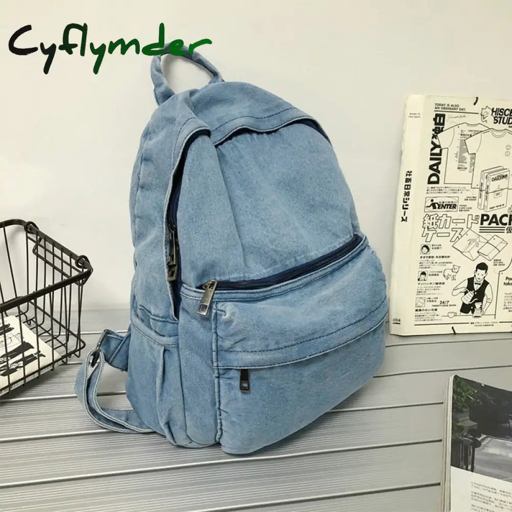 Cyflymder New Gray Denim Backpack Women’s Leisure Travel Outing Shoulder Bag Female Fashion