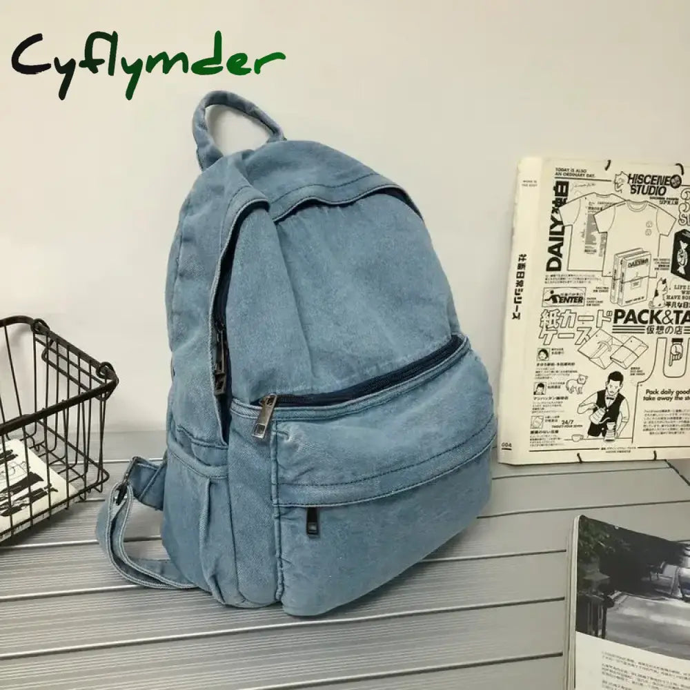 Cyflymder New Gray Denim Backpack Women’s Leisure Travel Outing Shoulder Bag Female Fashion Schoolbags Suitable For